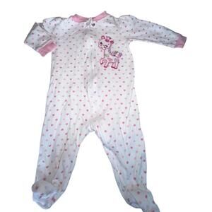 Garanimals 6-9 Mos Pink White Hearts Giraffe Full Zip Footie Sleeper Pajama